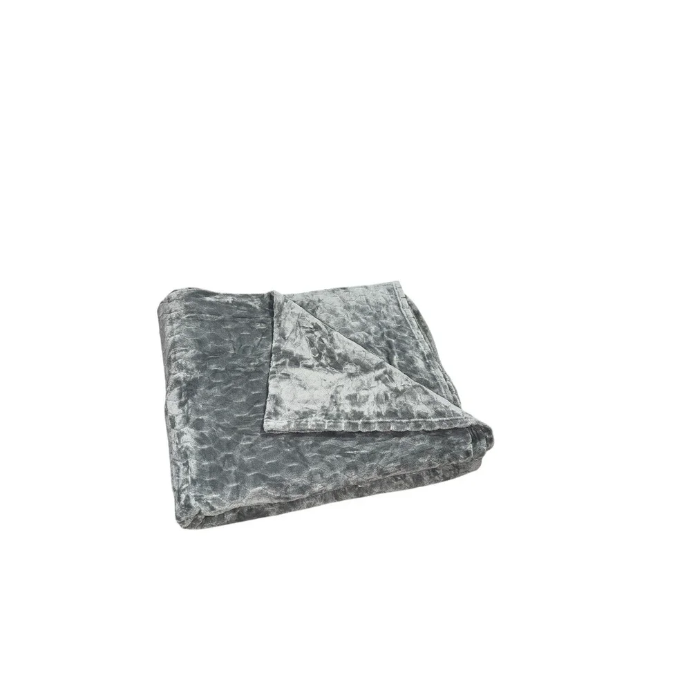 Solid Gray Diamond Fleece Throw Blanket Quilted Stitching Accent Bedding Cover